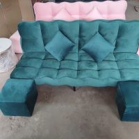 Sofa bed rêu nhung ໂຊຟາເບດ ສີຂຽວຂີ້ເຖົ່າຜ້າກຳມະຫຍີ່ 2